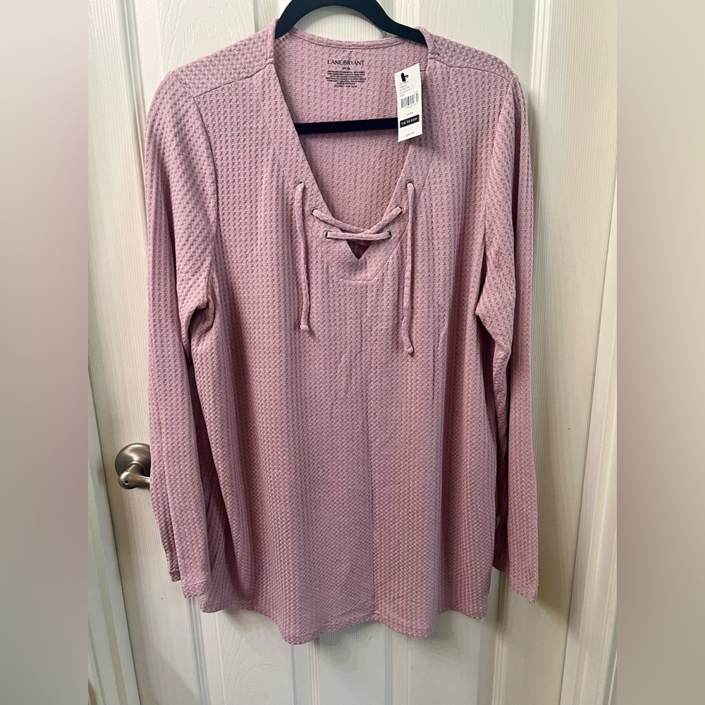 Lane Bryant Mauve Lace-Up Waffle Knit Long Sleeve Top 14/16 NWT